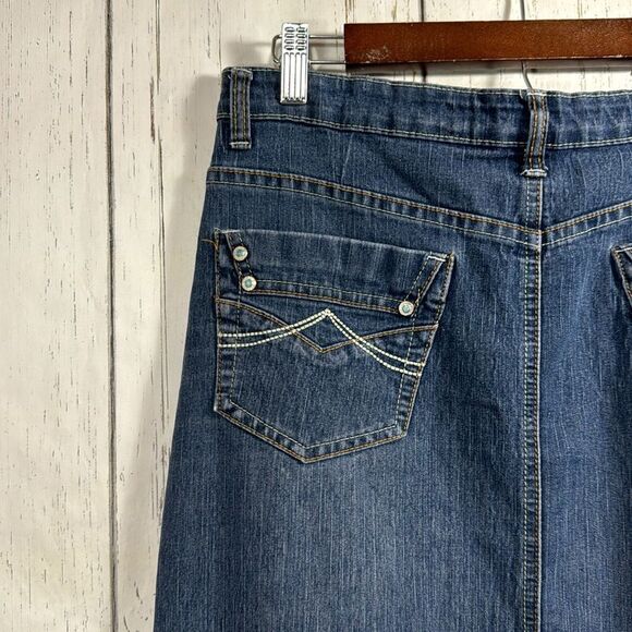 Vintage No Fuze Denim Maxi Skirt Western Turquoise Button Y2K Modest Boho Retro - Picture 11 of 16